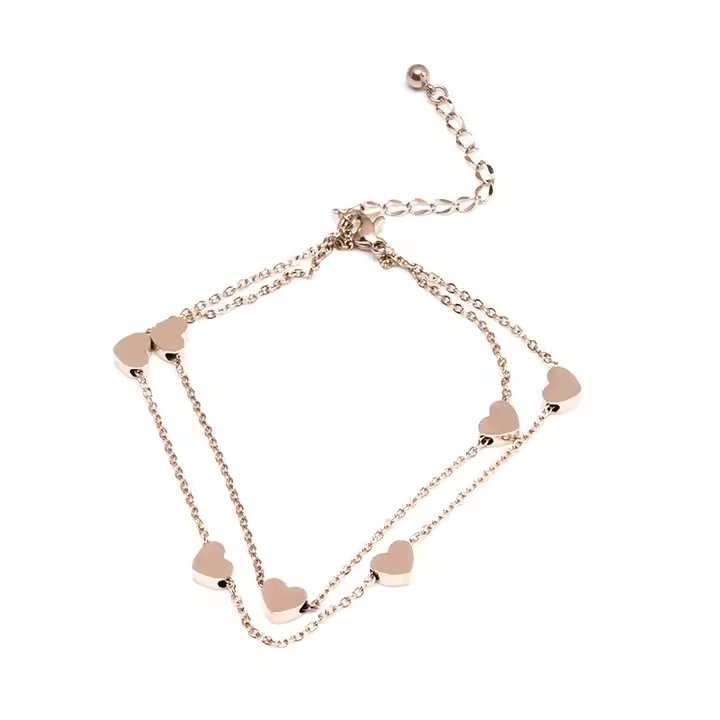 Double Layered Heart Charm Anklet