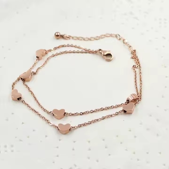 Double Layered Heart Charm Anklet