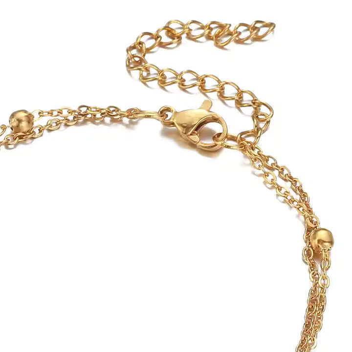 Layered Beaded Chain Heart Charm Anklet