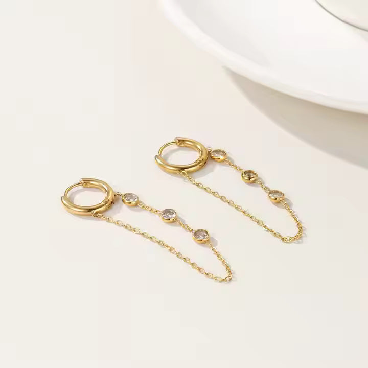 Zircon Chain Dangle Hoop Earrings