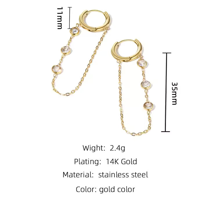 Zircon Chain Dangle Hoop Earrings
