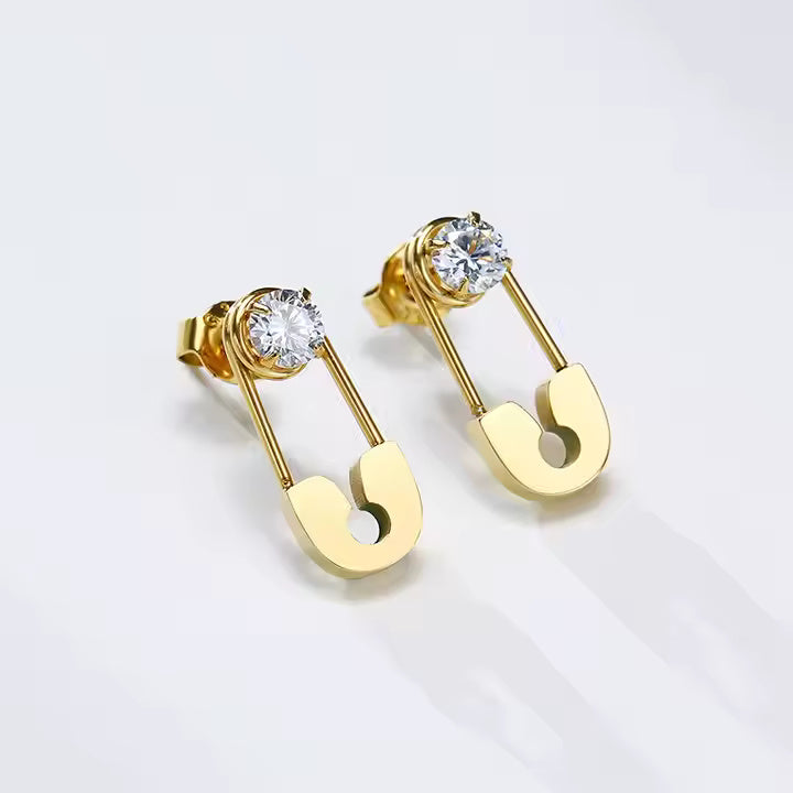 Safety Pin Zircon Stud Earrings
