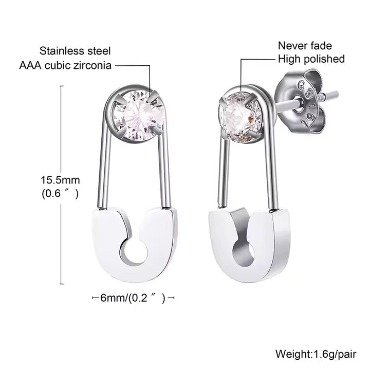 Safety Pin Zircon Stud Earrings