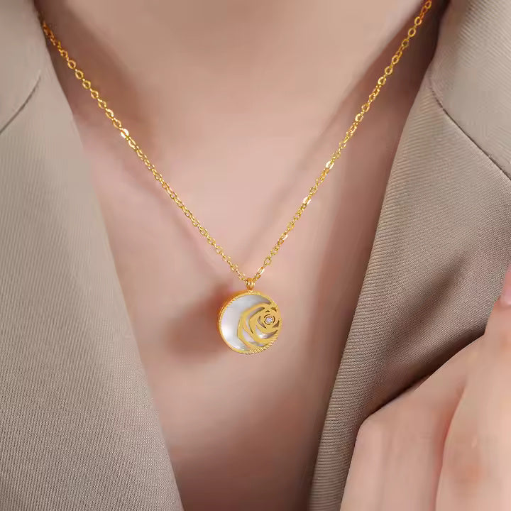 Lustrous Rose Charm Necklace
