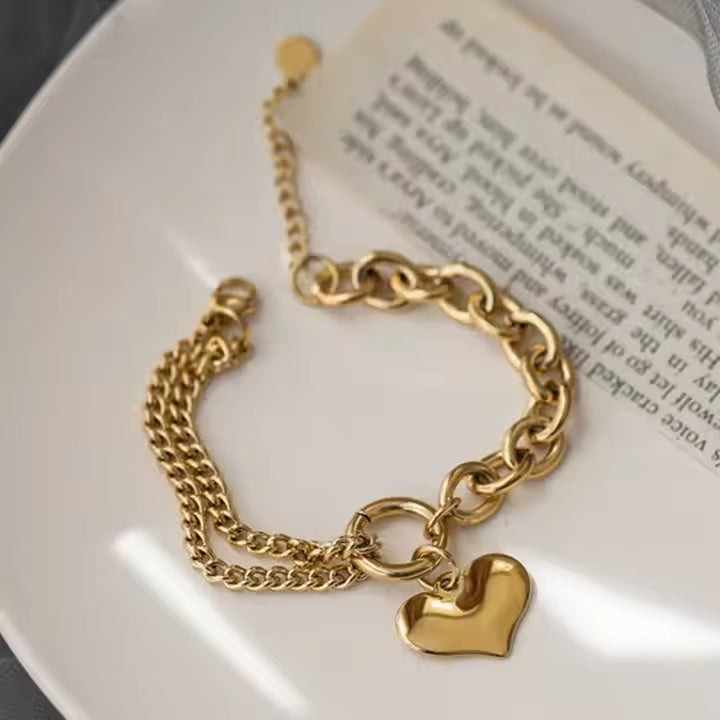 Braided Link Chain Heart Bracelet