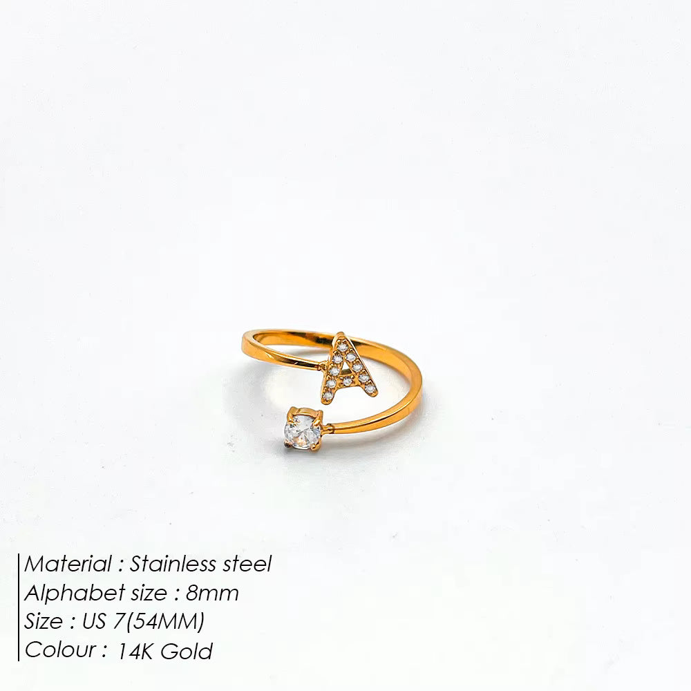 Micro Zircon Letter Gold Ring