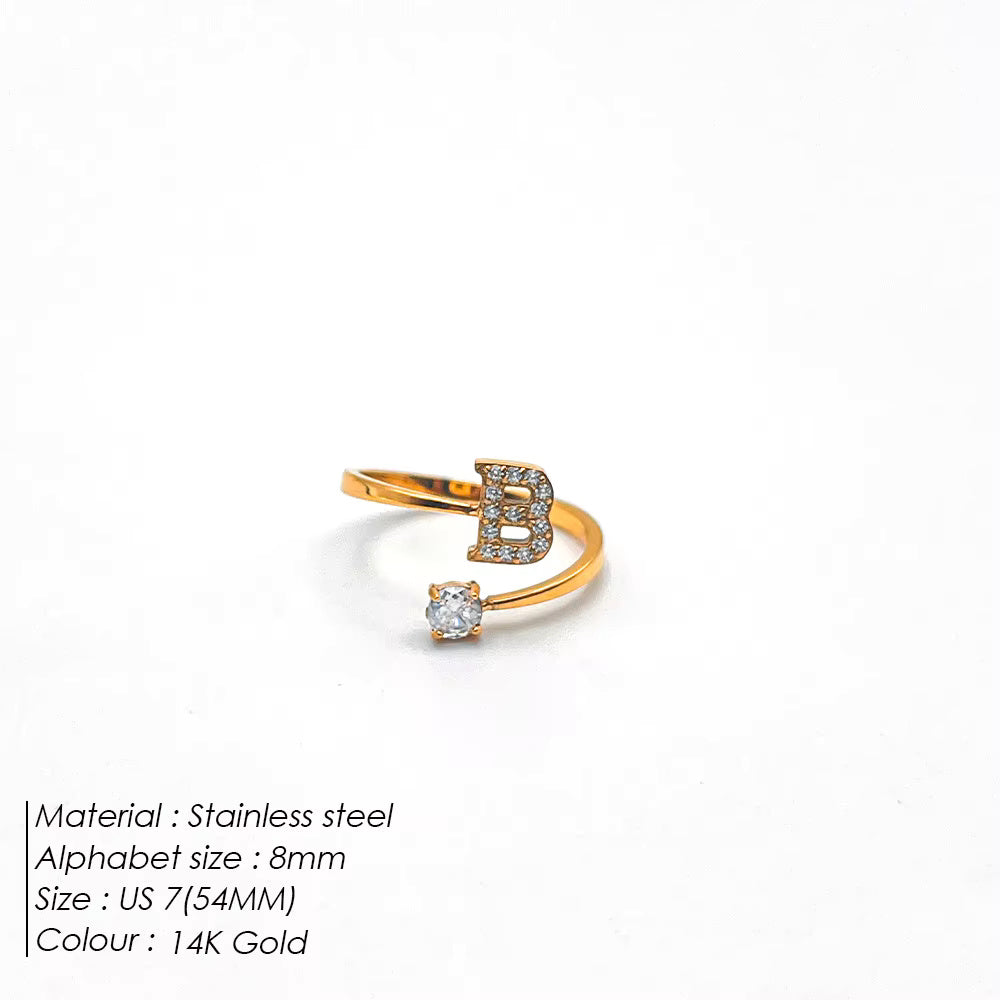 Micro Zircon Letter Gold Ring