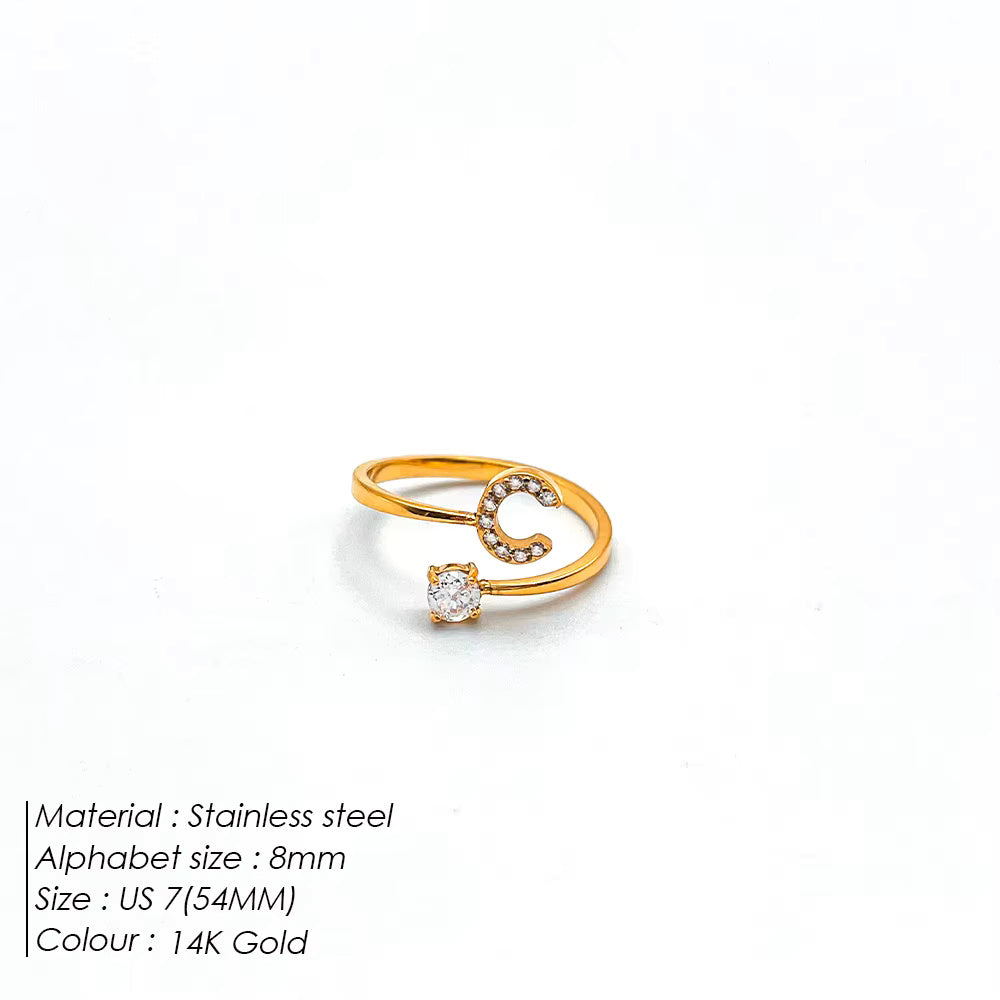 Micro Zircon Letter Gold Ring
