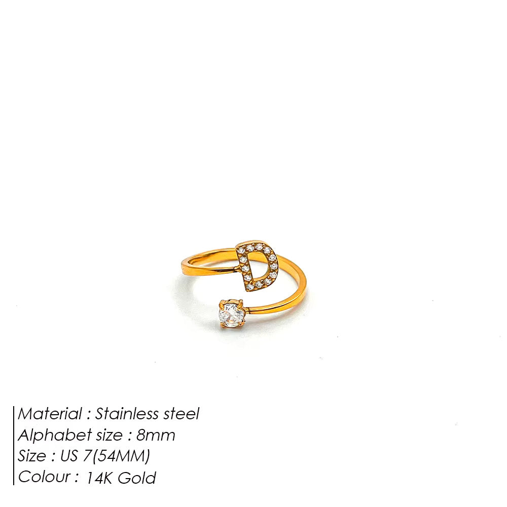 Micro Zircon Letter Gold Ring