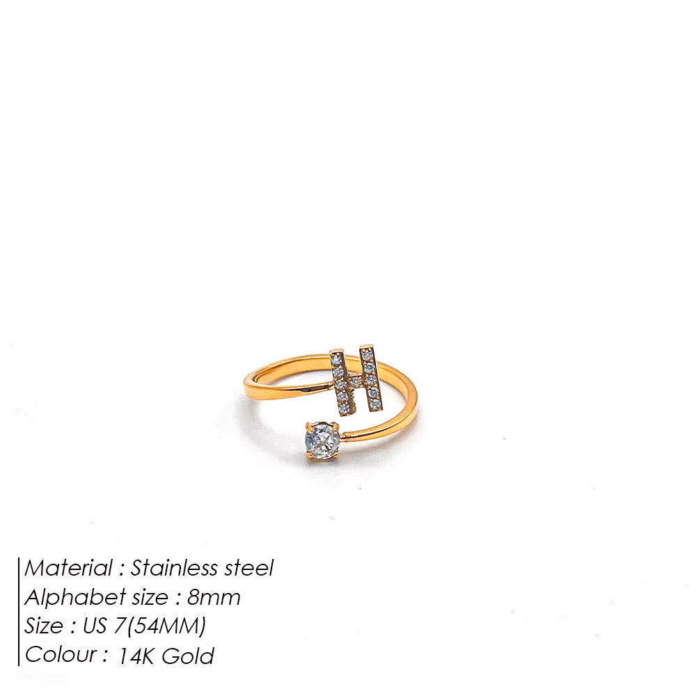 Micro Zircon Letter Gold Ring