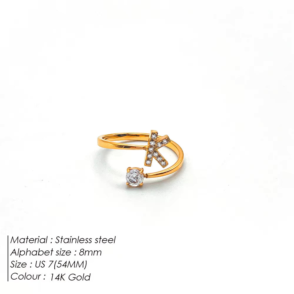 Micro Zircon Letter Gold Ring