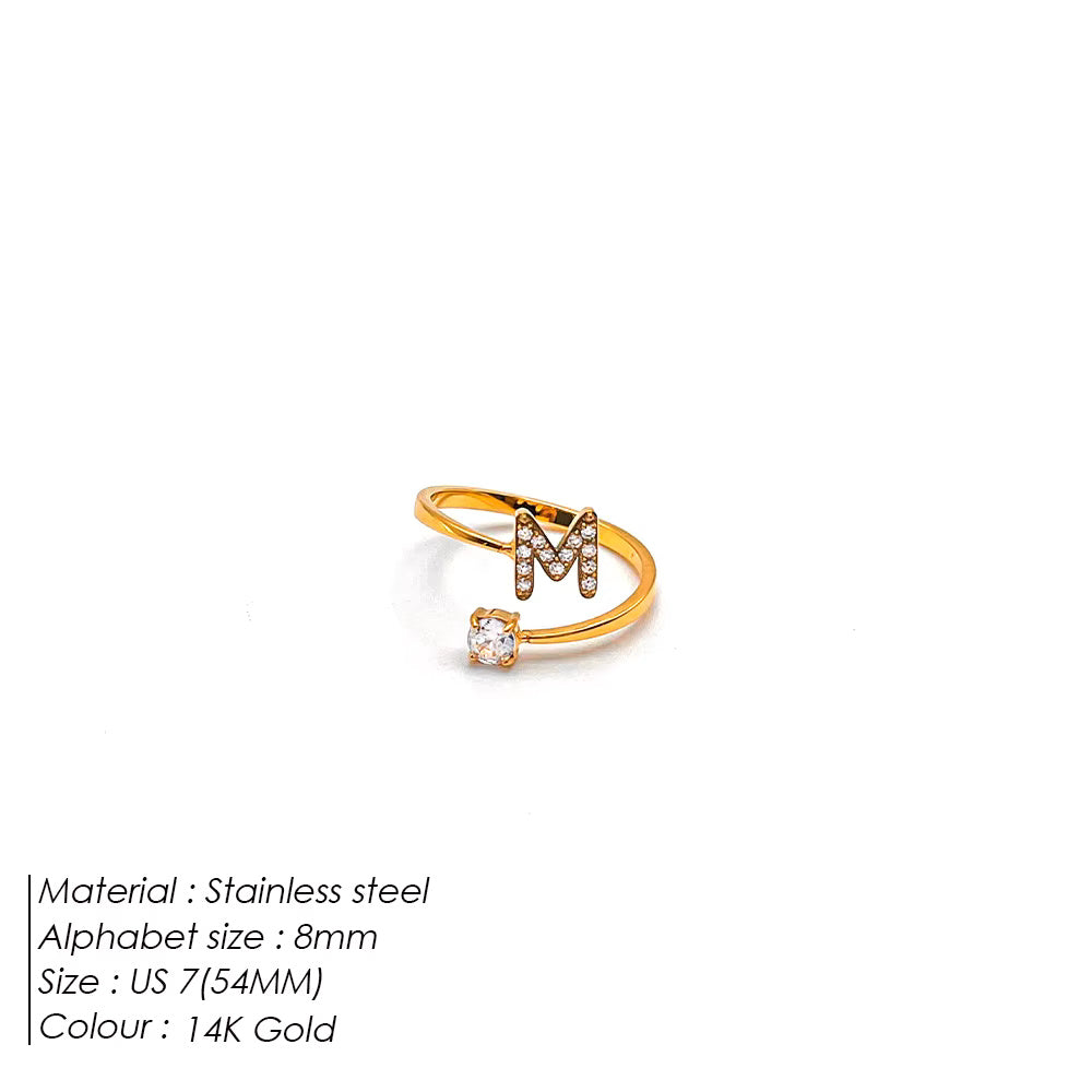 Micro Zircon Letter Gold Ring