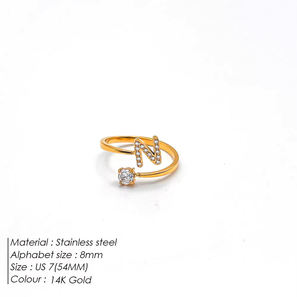 Micro Zircon Letter Gold Ring