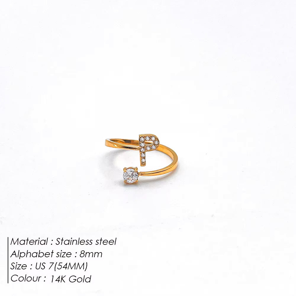 Micro Zircon Letter Gold Ring