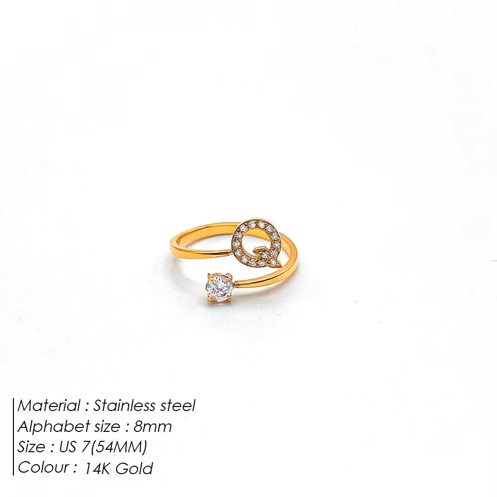 Micro Zircon Letter Gold Ring
