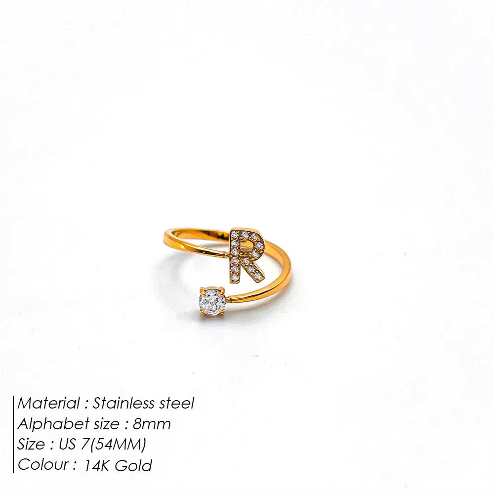 Micro Zircon Letter Gold Ring