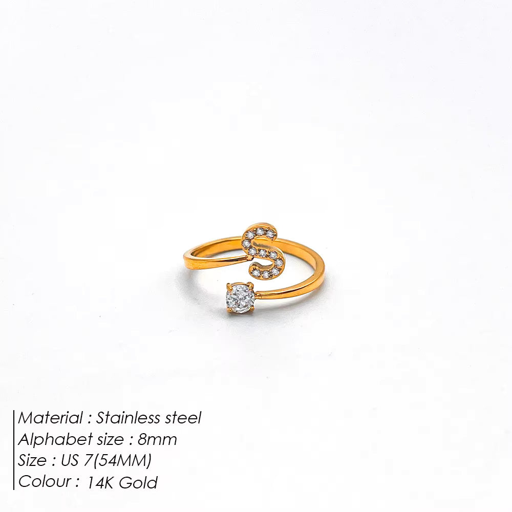 Micro Zircon Letter Gold Ring