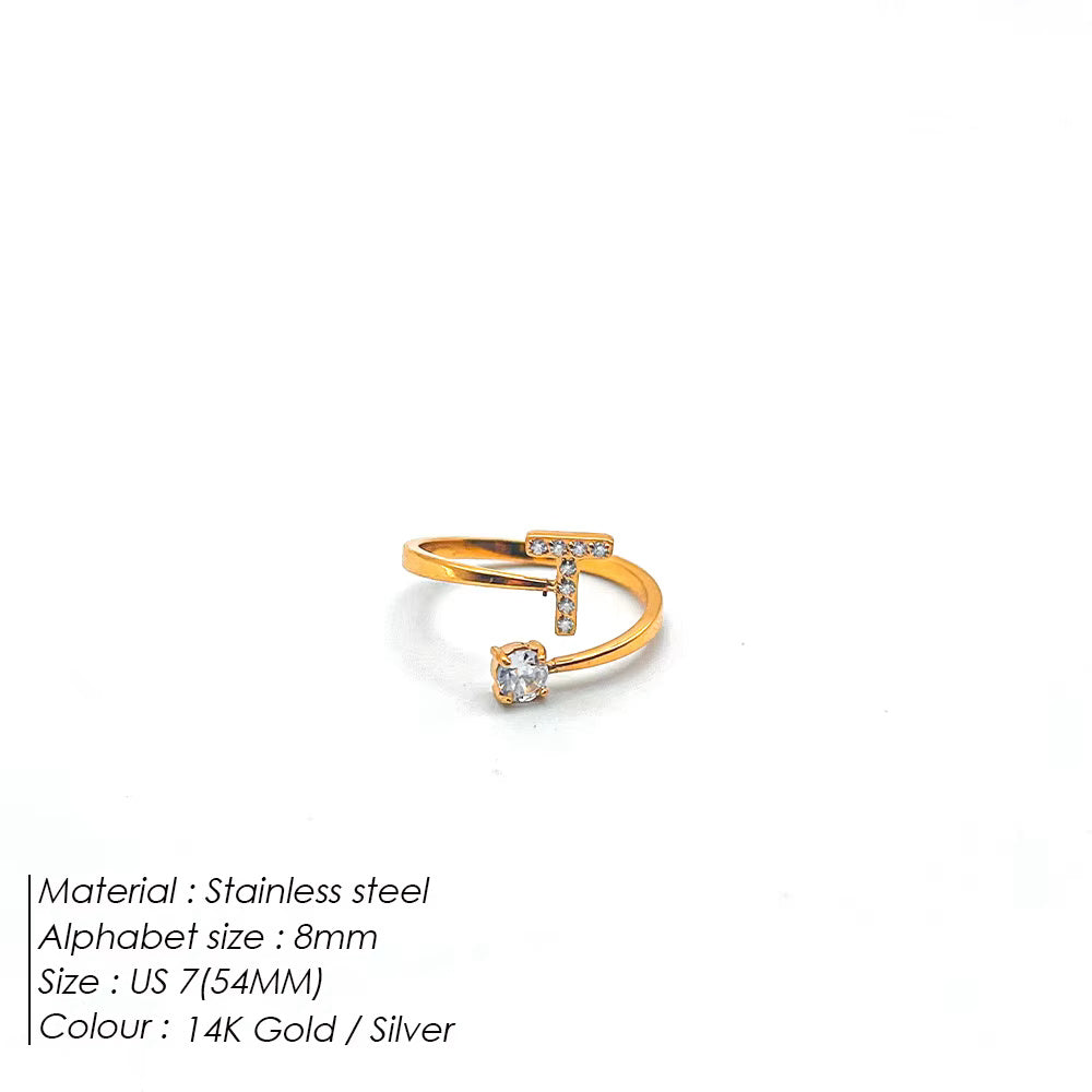 Micro Zircon Letter Gold Ring