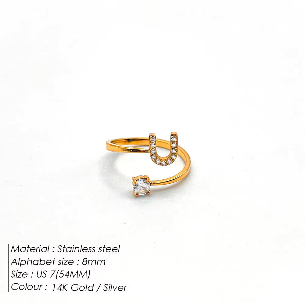 Micro Zircon Letter Gold Ring