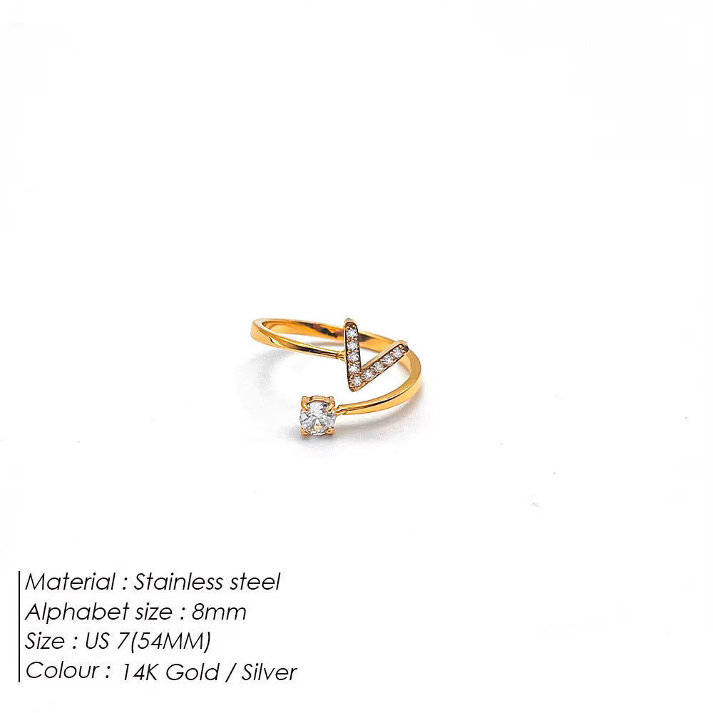 Micro Zircon Letter Gold Ring