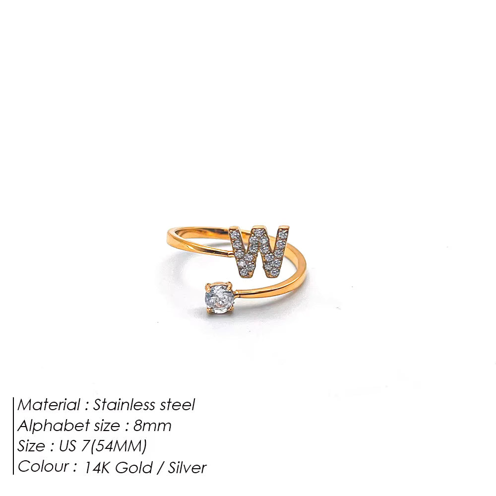 Micro Zircon Letter Gold Ring