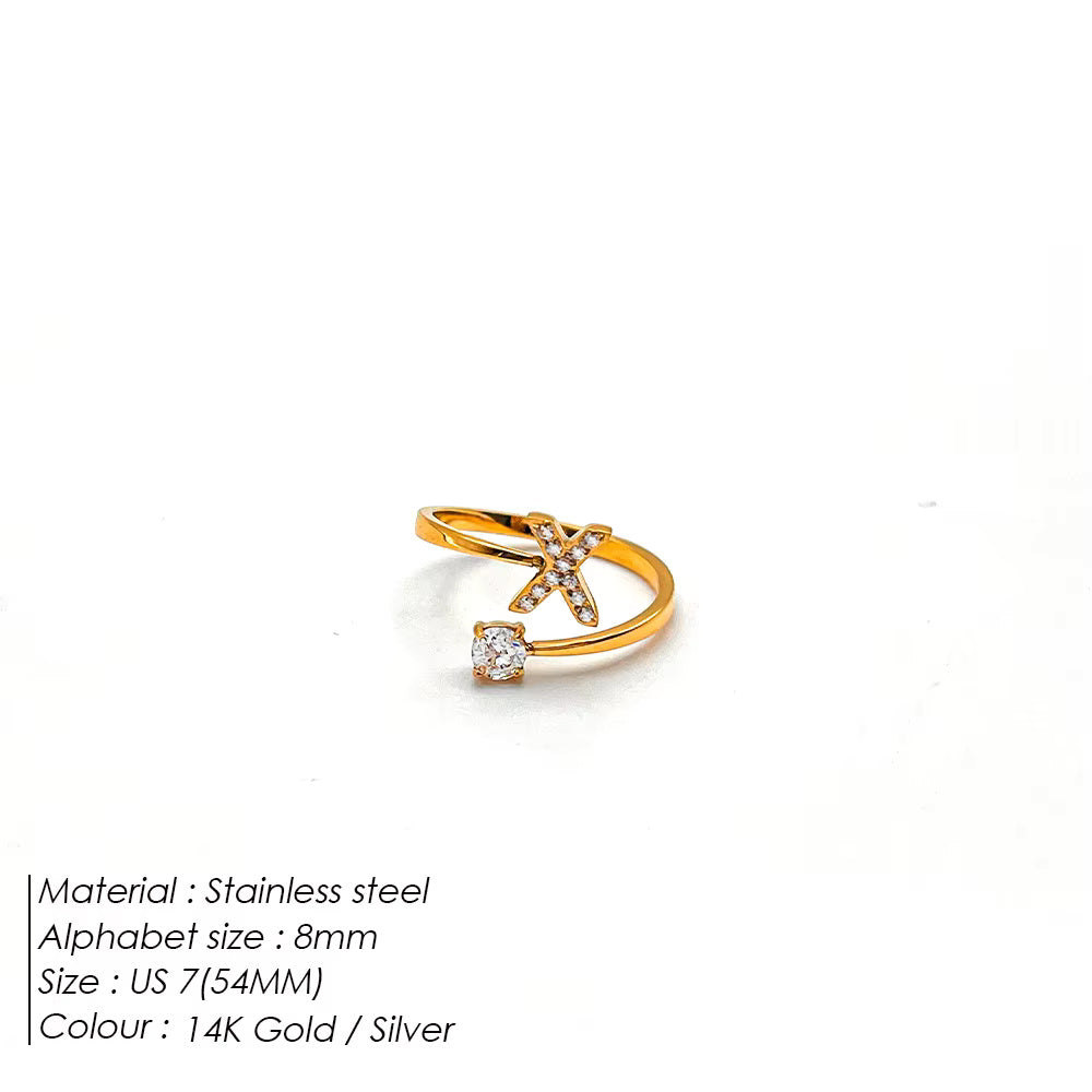 Micro Zircon Letter Gold Ring