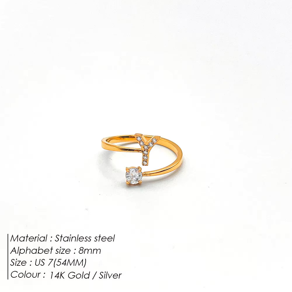 Micro Zircon Letter Gold Ring