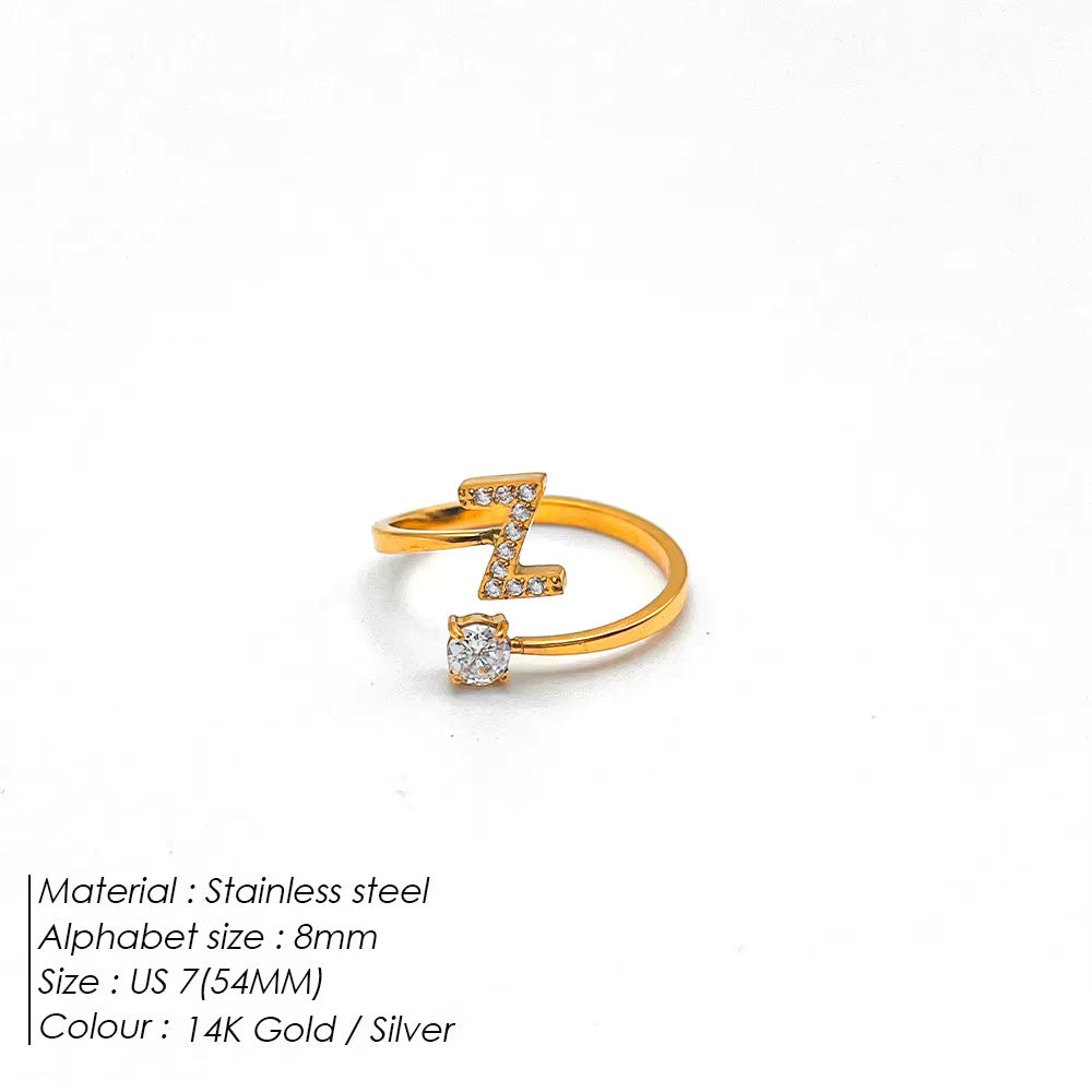 Micro Zircon Letter Gold Ring