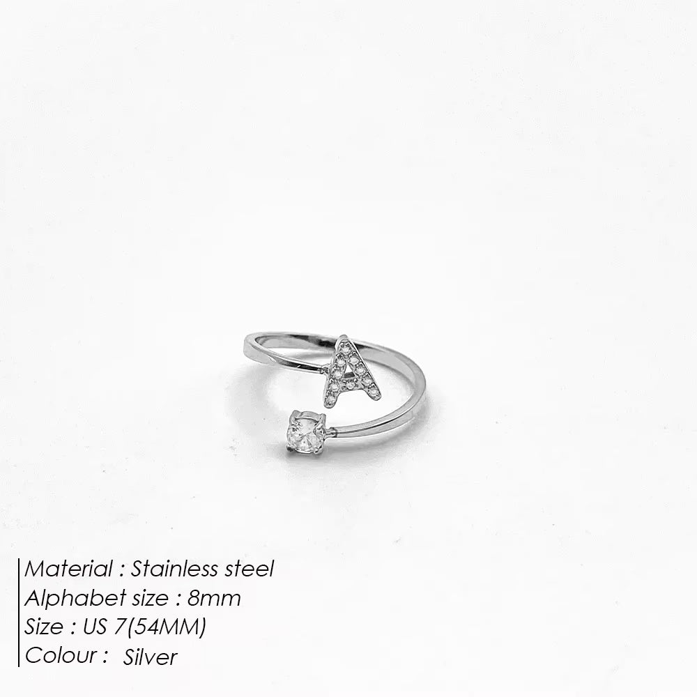 Micro Zircon Letter Silver Ring