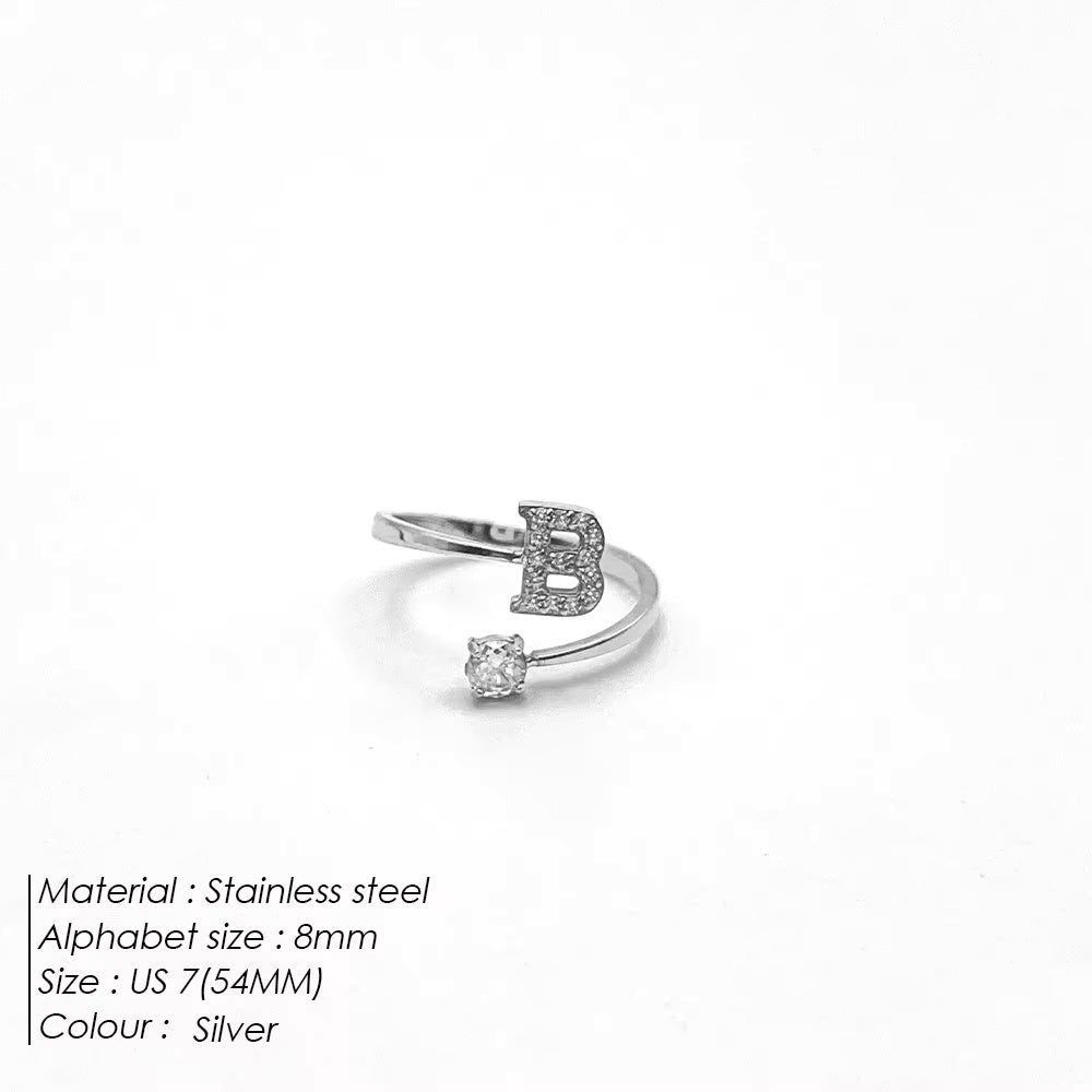 Micro Zircon Letter Silver Ring