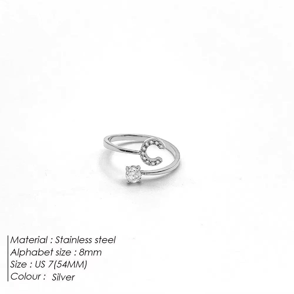 Micro Zircon Letter Silver Ring