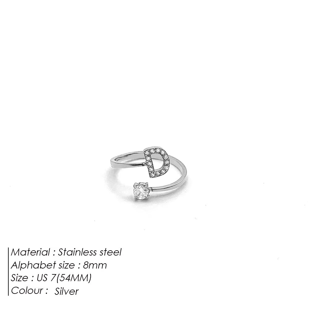 Micro Zircon Letter Silver Ring