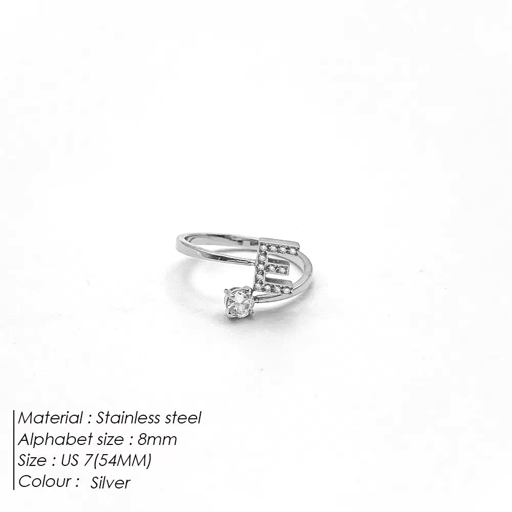 Micro Zircon Letter Silver Ring