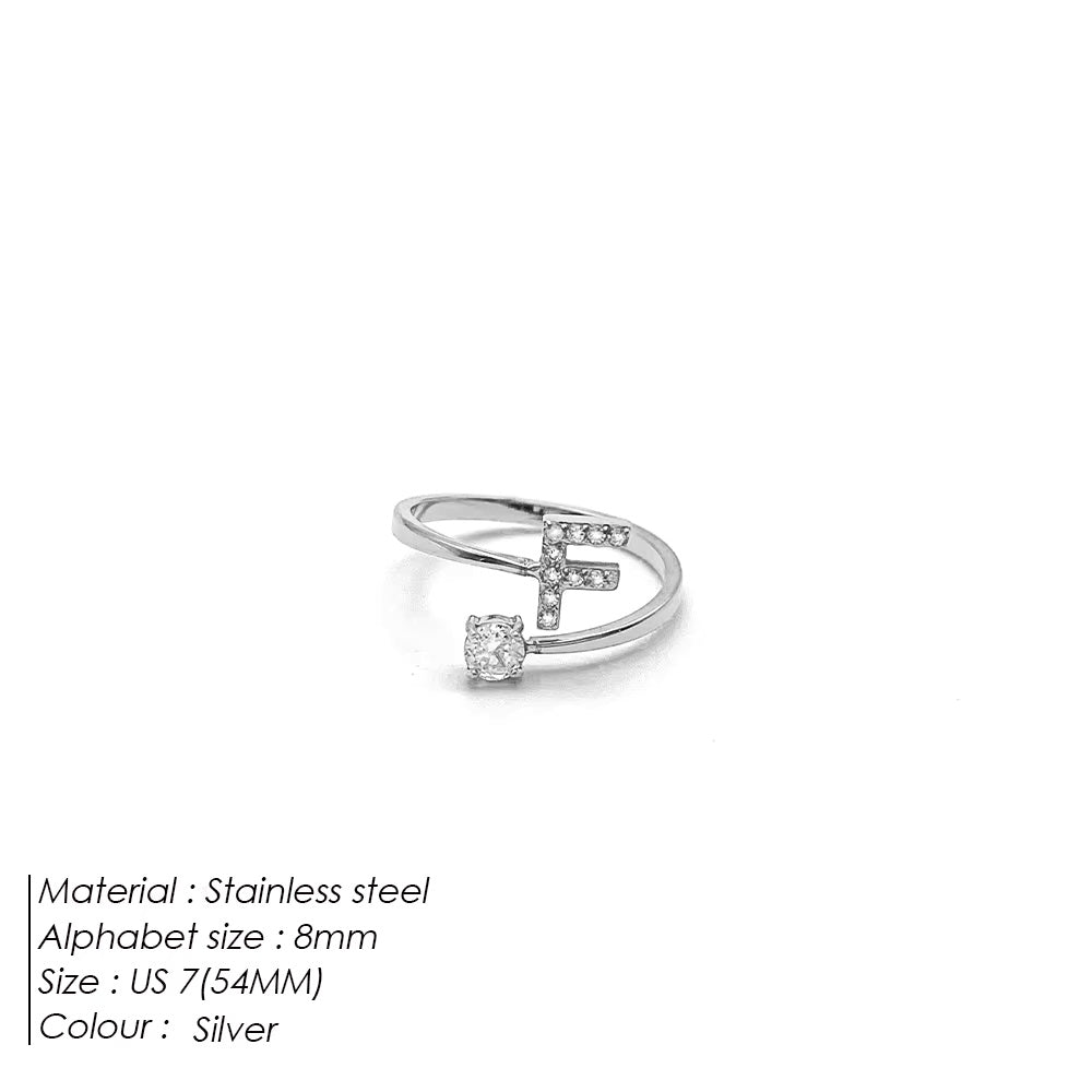 Micro Zircon Letter Silver Ring