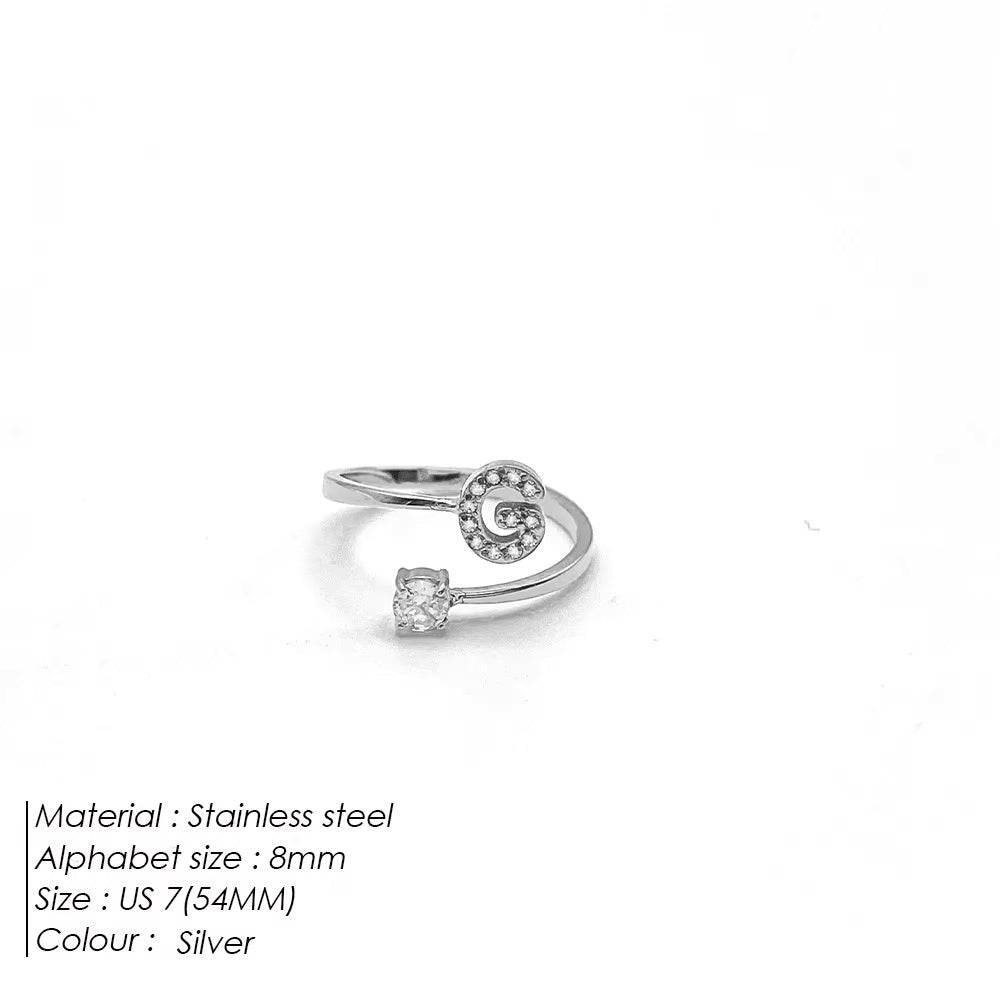 Micro Zircon Letter Silver Ring