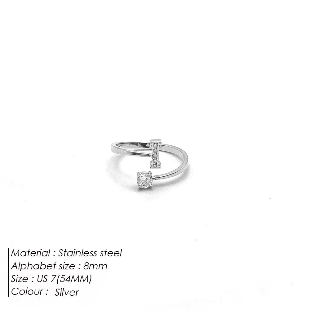 Micro Zircon Letter Silver Ring