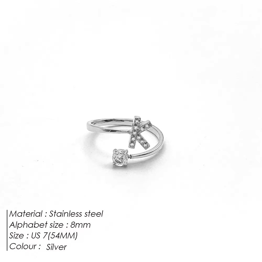 Micro Zircon Letter Silver Ring