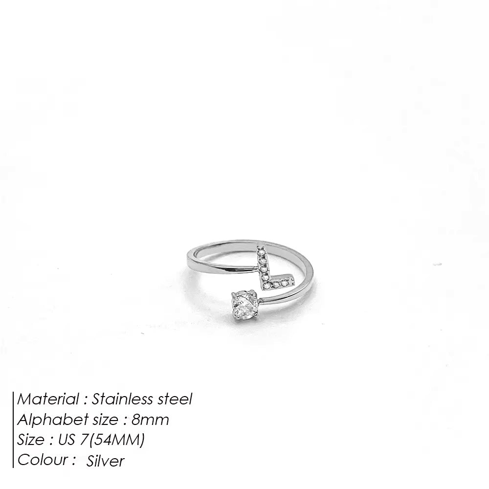 Micro Zircon Letter Silver Ring