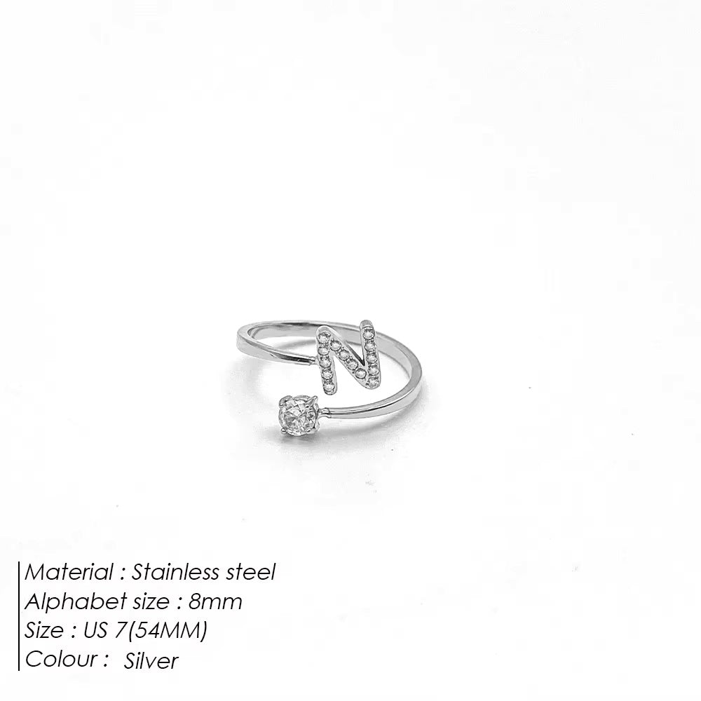 Micro Zircon Letter Silver Ring