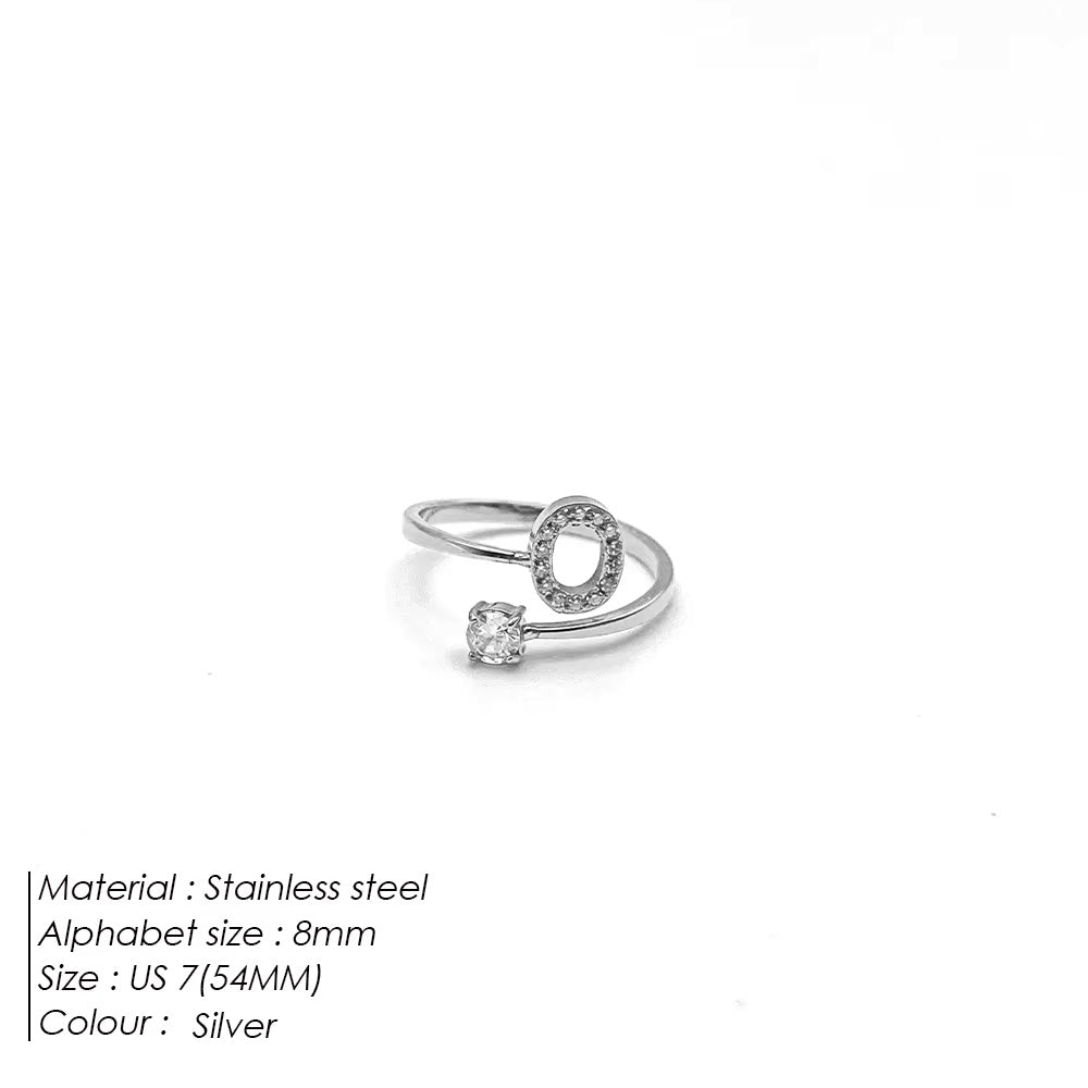 Micro Zircon Letter Silver Ring