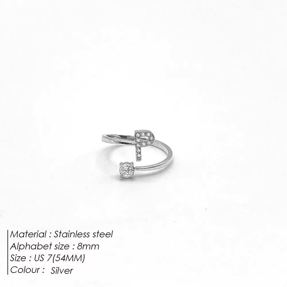 Micro Zircon Letter Silver Ring