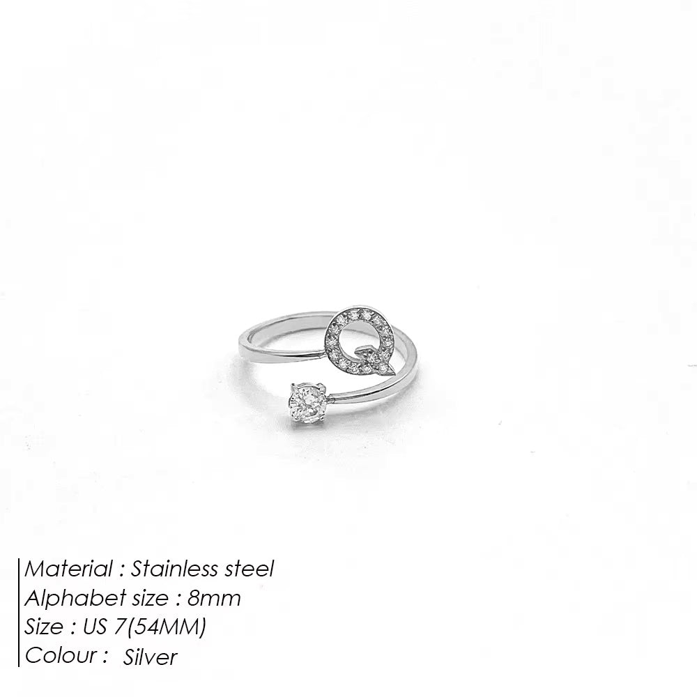 Micro Zircon Letter Silver Ring
