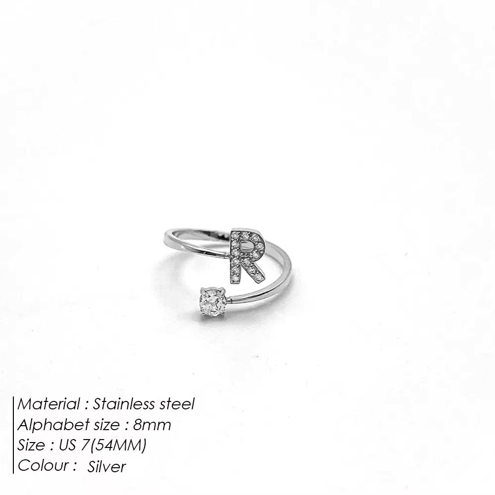Micro Zircon Letter Silver Ring