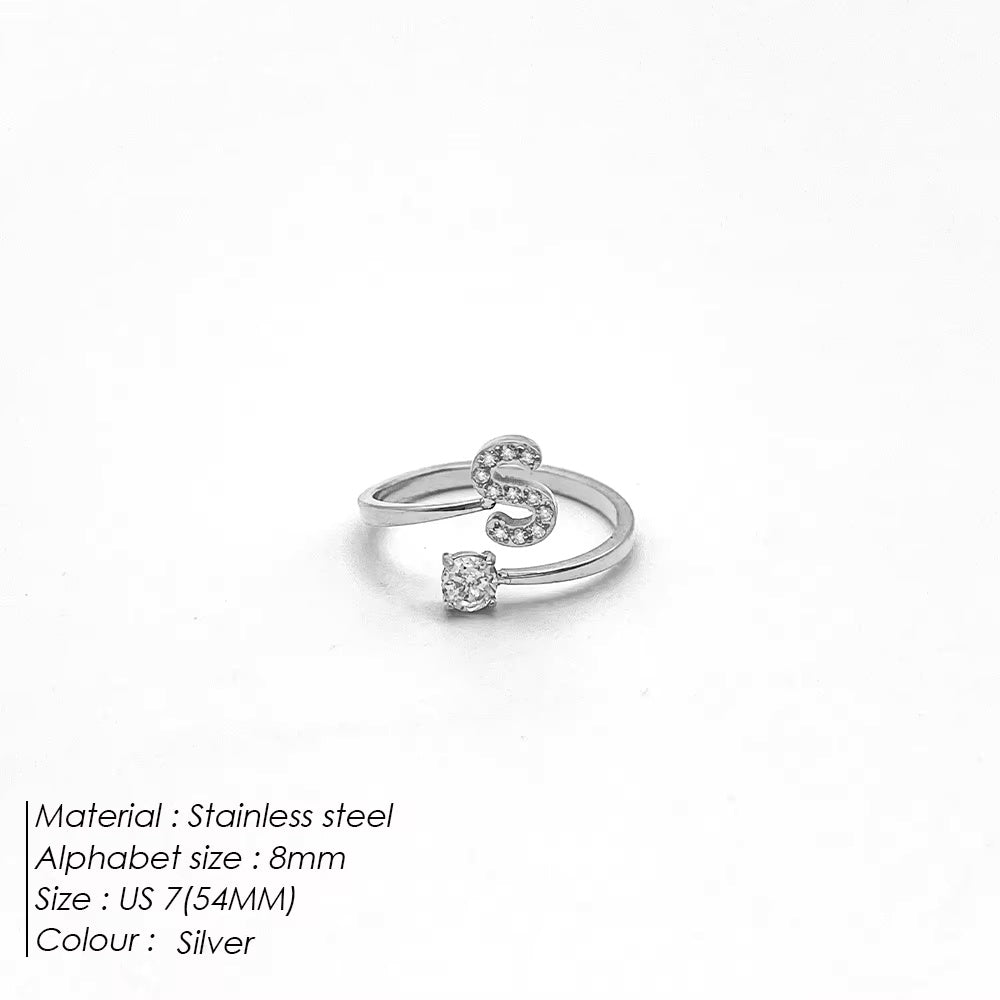 Micro Zircon Letter Silver Ring
