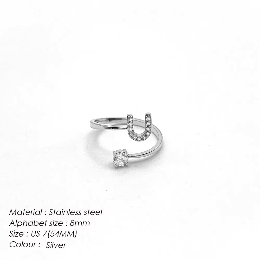 Micro Zircon Letter Silver Ring