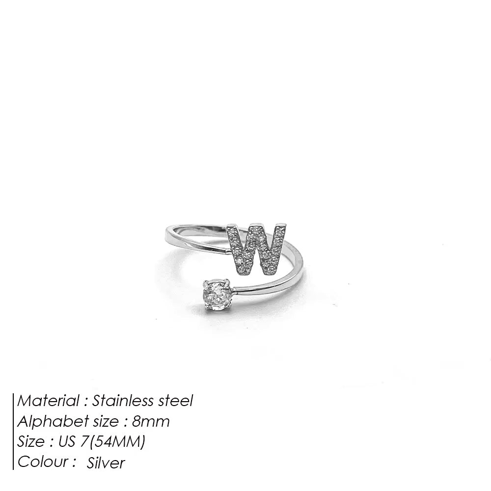 Micro Zircon Letter Silver Ring