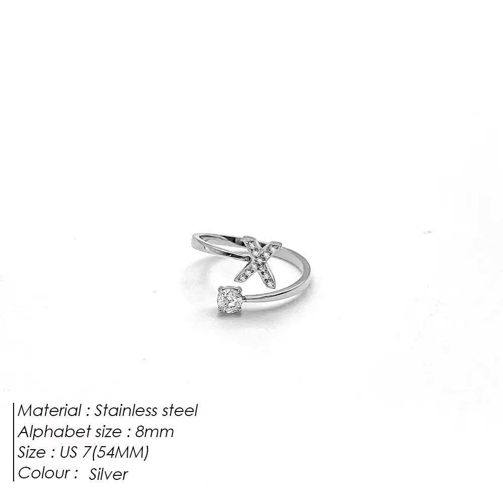Micro Zircon Letter Silver Ring