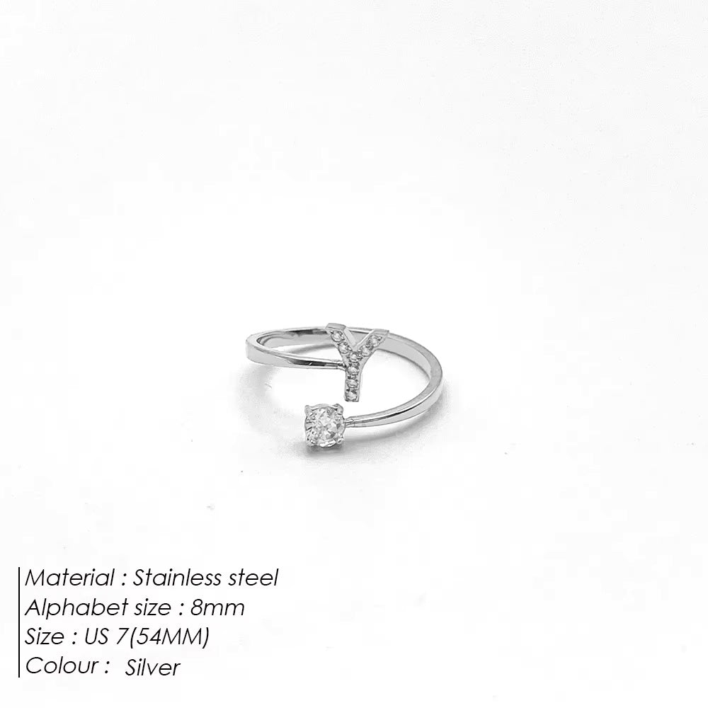 Micro Zircon Letter Silver Ring
