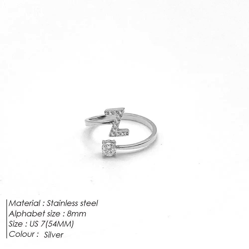 Micro Zircon Letter Silver Ring