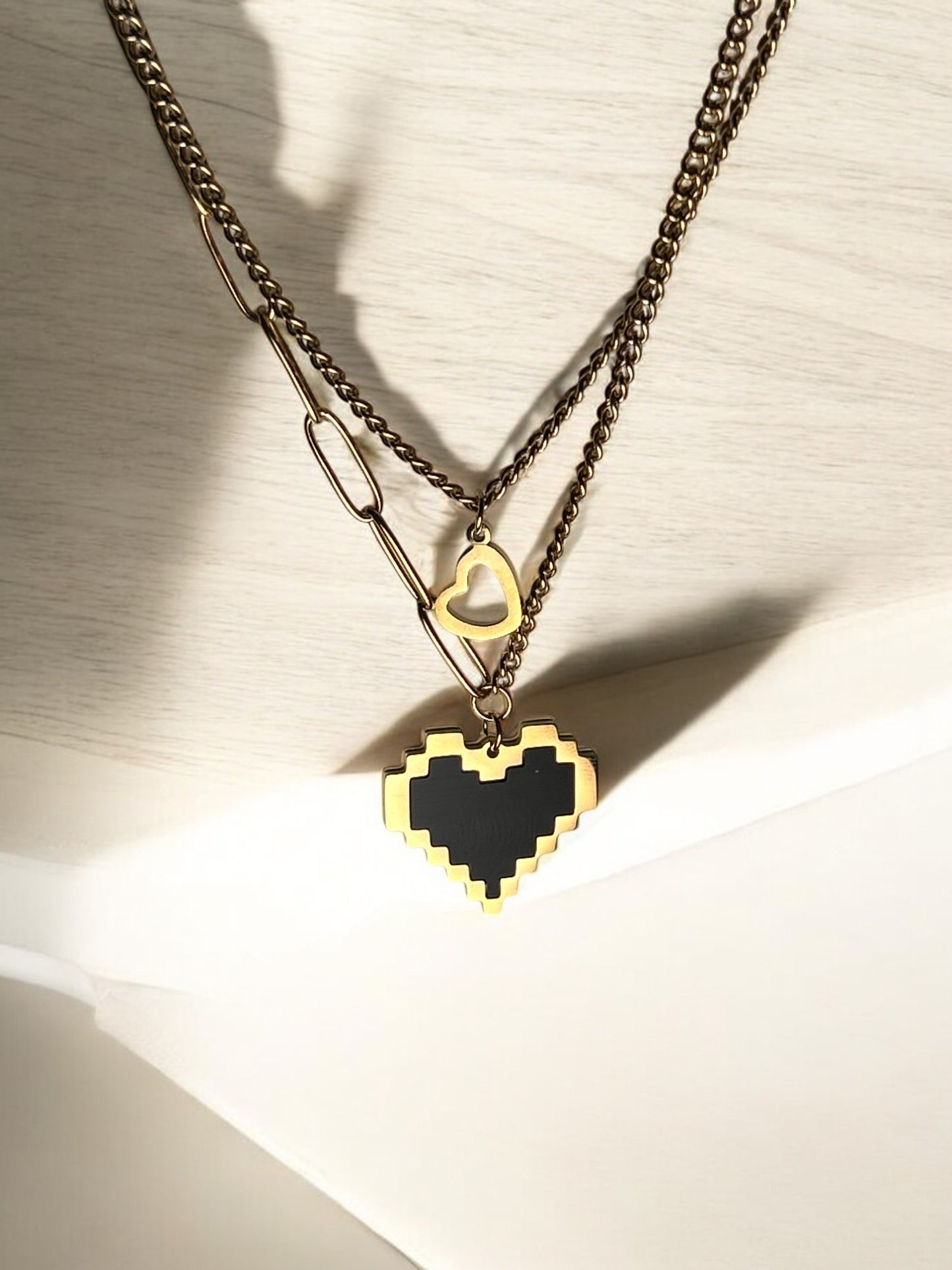 Double Layers Hollow Heart Mosaic Heart Necklace